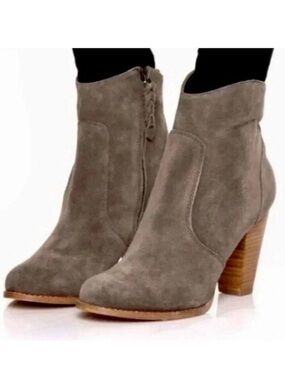 Joie Dalton Suede Leather Side Zip Block High Heel Boot Tan Booties Size 11 US